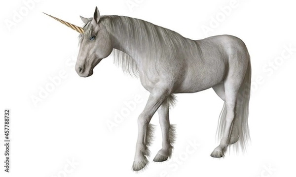 Fototapeta Fantasy unicorn isolated on white background 3d illustration