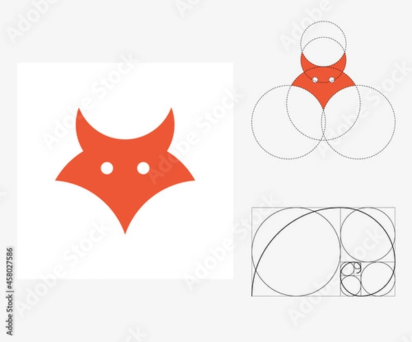 Fototapeta Vector fox in golden ratio style. Editable illustration