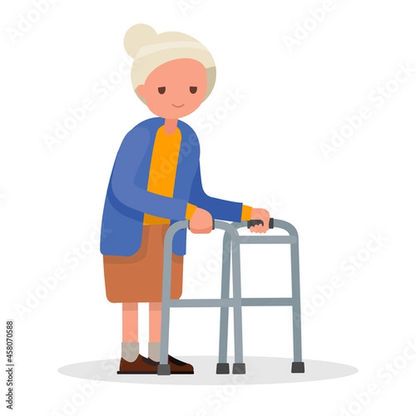 Fototapeta Grandmother walking with a walker. Vector illustration.