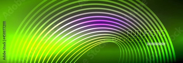 Fototapeta Dark abstract background with glowing neon circles. Trendy layout template for business or technology presentation, internet poster or web brochure cover, wallpaper