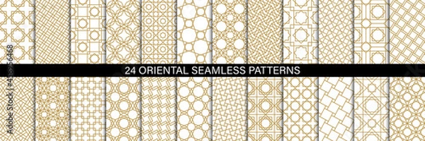 Fototapeta Vector set of 24 golden ornamental seamless patterns. Collection of geometric patterns in the oriental style. Patterns added to the swatch panel.