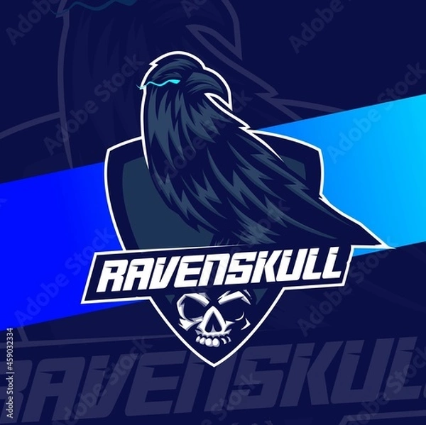 Fototapeta raven bird skull mascot esport design character for sport gaming and halloween