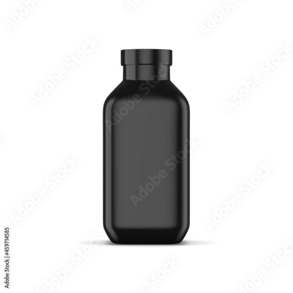 Fototapeta Realistic plastic black bottle square 3D rendering object isolated with white background