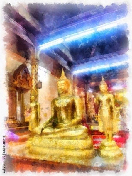 Fototapeta Ancient architecture of Thailand watercolor style illustration impressionist painting.