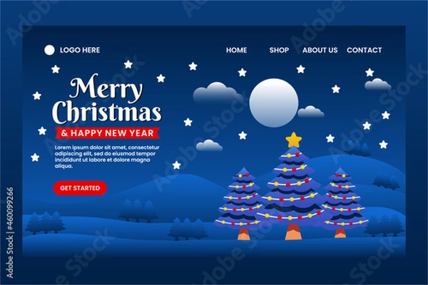 Obraz Merry Christmas and Happy New Year landing page template with Christmas tree