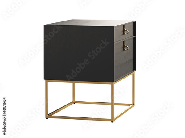 Fototapeta Modern nightstand with chic black wood frame, floating brass base and two spacious drawers. 3d render