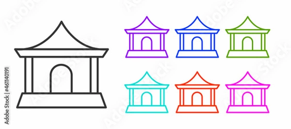 Fototapeta Black line Traditional chinese house icon isolated on white background. Set icons colorful. Vector