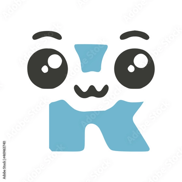 Fototapeta Letter r funny kawaii character with big eyes, vector clipart