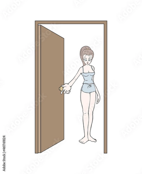 Fototapeta Woman opening door