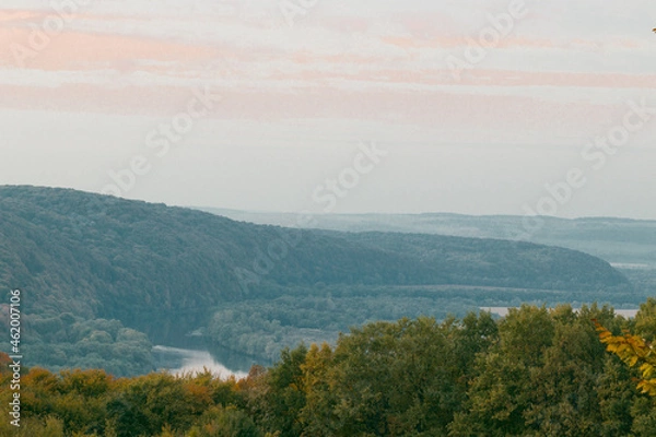 Fototapeta autumn forest and riverbed in the canyon