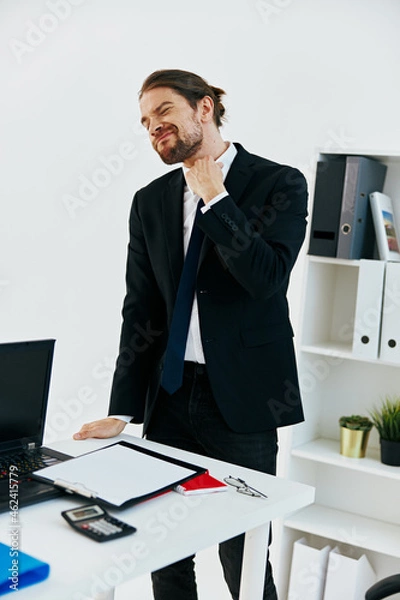 Fototapeta man in a suit holding a phone telephone office lifestyle