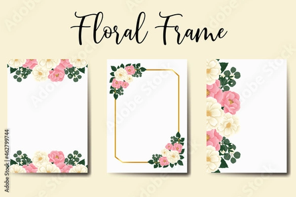 Obraz Wedding invitation frame set, floral watercolor Digital hand drawn Mini Rose Flower design Invitation Card Template