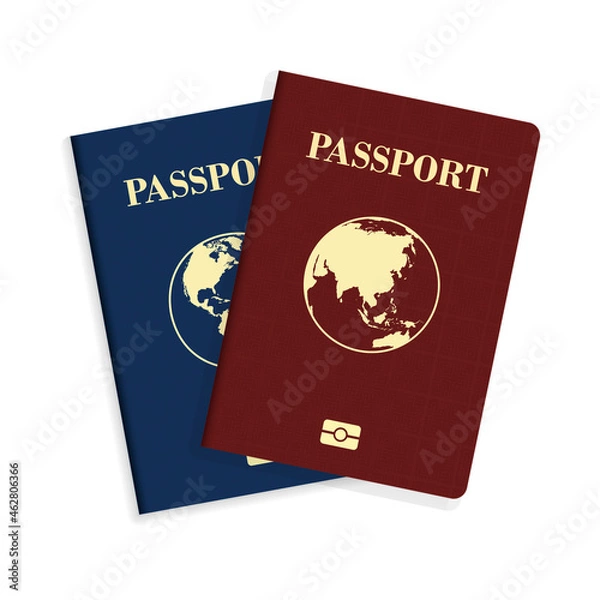 Fototapeta International biometric blue and red  passport isolated on white background