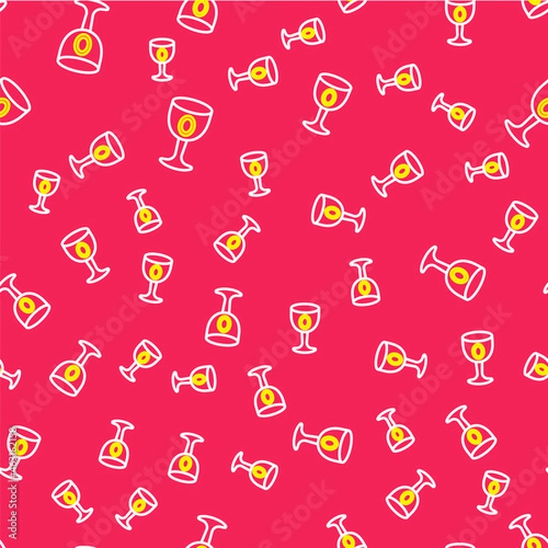 Fototapeta Line Medieval goblet icon isolated seamless pattern on red background. Holy grail. Vector