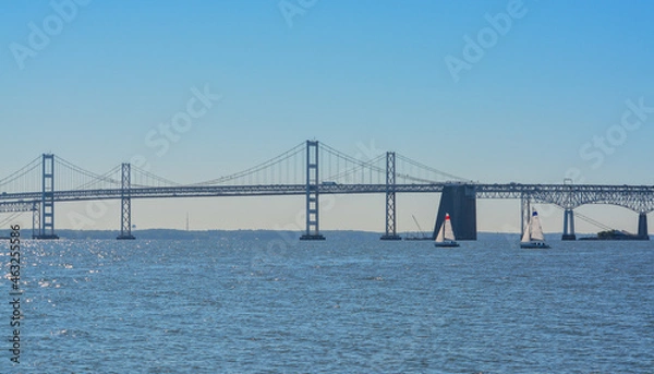 Fototapeta View of Chesapeake Bay Bridge from Sandy Point State Park in Annapolis, Maryland