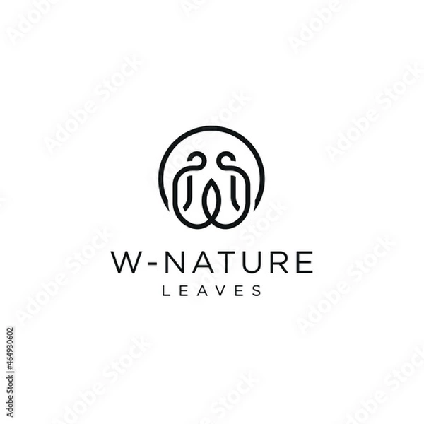 Fototapeta Initials Letter W Concept Of Leaf and Circle Logo Design, Natural Marijuana Icon Symbol, Simple Line Style