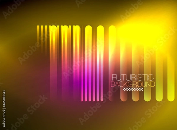 Fototapeta Bright neon color techno abstract background, shiny glowing neon lines in the dark background