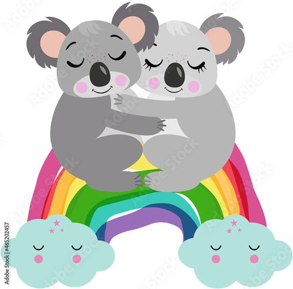 Fototapeta Couple of koalas hugging on rainbow
