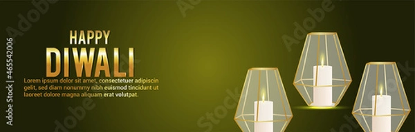 Fototapeta Diwali realistic celebration banner with vector diya and lantern