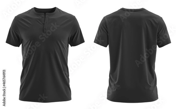 Fototapeta (BLACK )3D render short sleeve Henley shirt 3 button