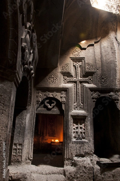 Fototapeta Jhamatun or first rock-cut chamber of Geghard monastery, Armenia