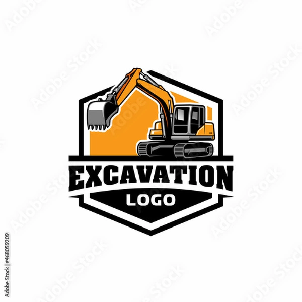 Fototapeta excavator - heavy equipment construction - earth mover logo vector isolated