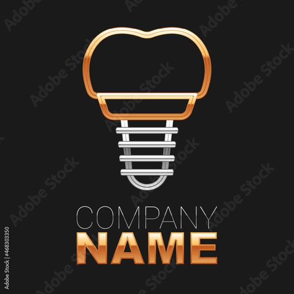 Fototapeta Line Dental implant icon isolated on black background. Colorful outline concept. Vector