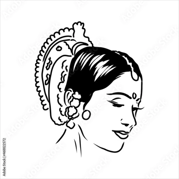 Fototapeta Outline sketch of indian woman dancer dancing