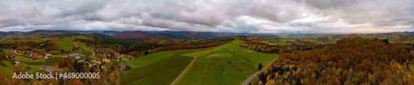 Fototapeta Luftaufnahme, Ebersburg, Ebersberg, Panorama, Drohnenaufnahmen, Hessen, Bayern, Thüringen, Rhön, Deutschland 