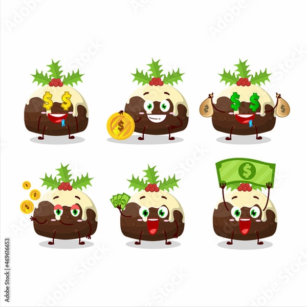 Fototapeta Pudding cake christmas cartoon character with cute emoticon bring money