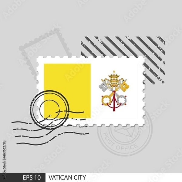 Obraz Vatican City flag postage stamp. Isolated vector illustration on grey post stamp background and specify is vector eps10.