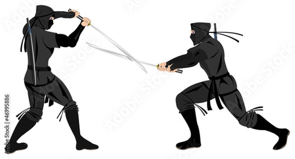 Fototapeta two ninjas fighting with katana