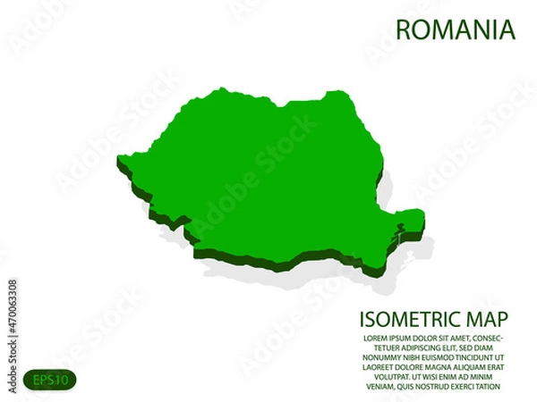 Fototapeta Green isometric map of Romania elements white background for concept map easy to edit and customize. eps 10