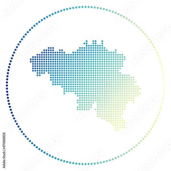 Fototapeta Belgium digital badge. Dotted style map of Belgium in circle. Tech icon of the country with gradiented dots. Stylish vector illustration.