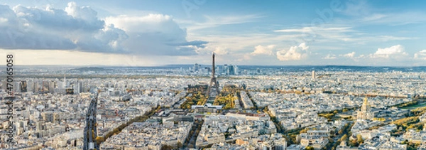 Fototapeta Aerial view of the Paris skyline in autumn season