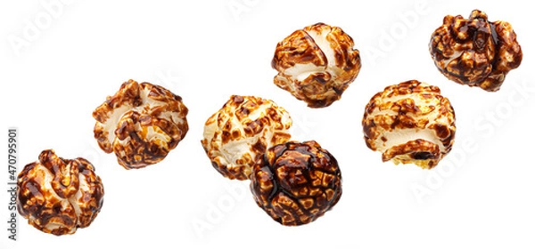 Fototapeta Falling chocolate pop corn isolated on white background