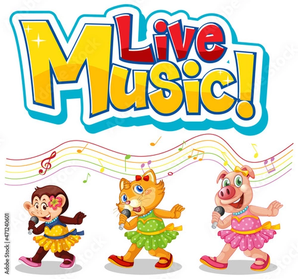 Fototapeta LIve Music logo with cute animals singing