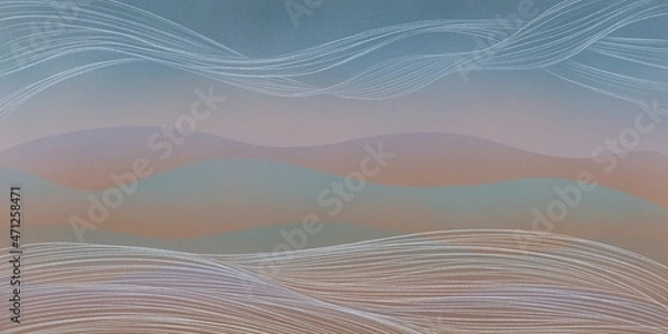 Fototapeta Fondo, banner de paisaje abstracto de montículos de líneas formando ondas en tonos claros. Textura, recurso gráfico. Fondo abstracto con patrón geométrico de líneas 