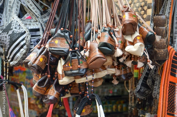 Fototapeta Handmade bags in the market of Dominicana