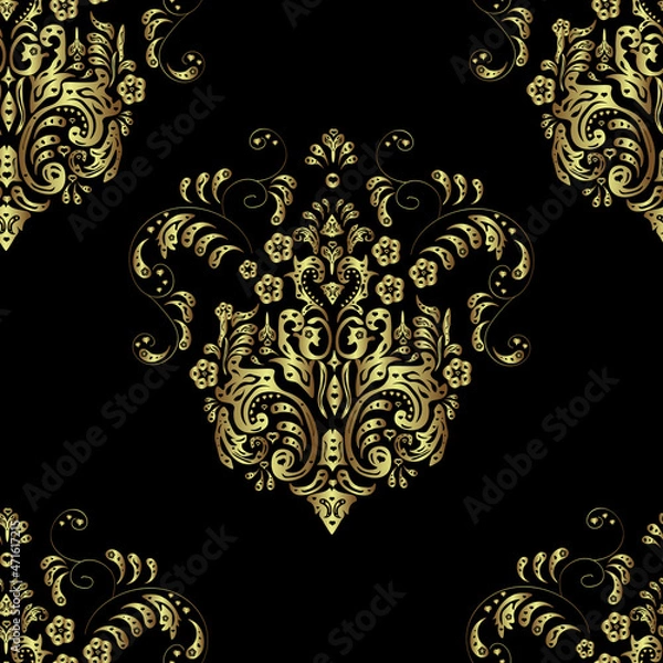 Fototapeta seamless vintage pattern with golden elements on colorfil background