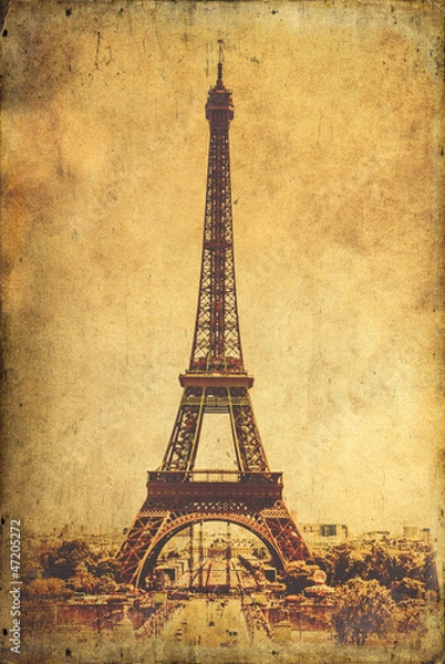 Fototapeta Eiffel tower in Paris-vintage postcard