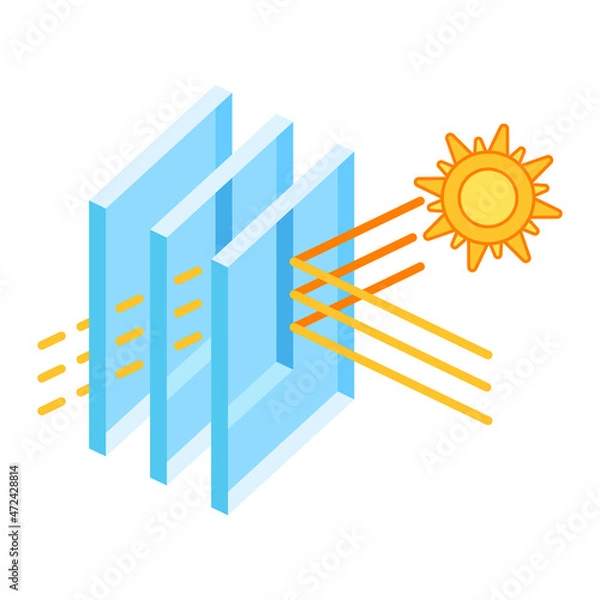 Fototapeta Sun protection with glass layers. Cross section double glazed window. Infographics showing properties.