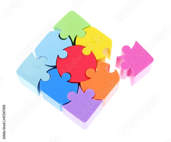 Fototapeta Colorful puzzle isolated on white background