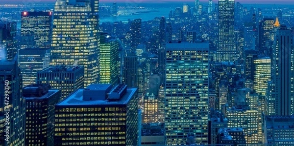 Fototapeta View of New York Manhattan during sunset hours