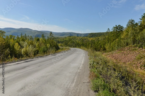 Fototapeta Lidoga - Vanino highway crossing taiga and Sikhote-Alin mountains in Khabarovsky krai, Russia