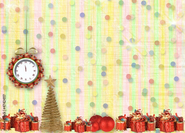 Fototapeta Christmas gifts to the clock on the abstract background with con