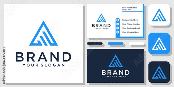 Fototapeta Initial Letter A Triangle Growth Graph Up Chart Business Icon Logo Design with Business Card Template