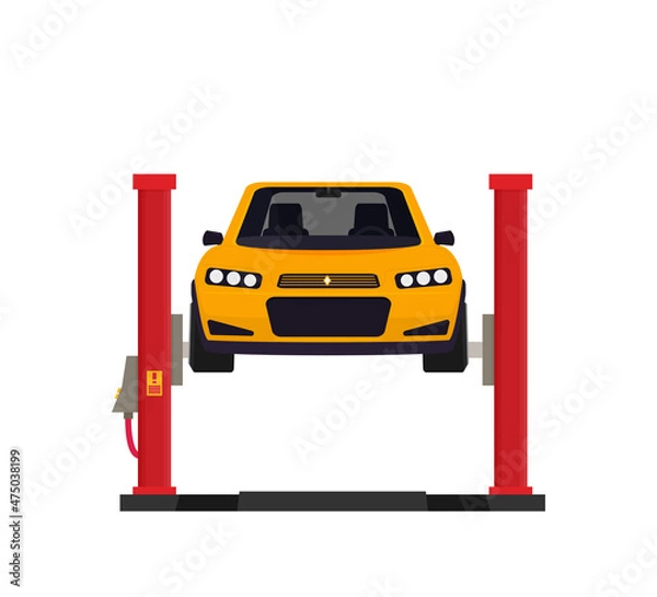 Fototapeta Car repair. Car lifted on auto lift. Vector