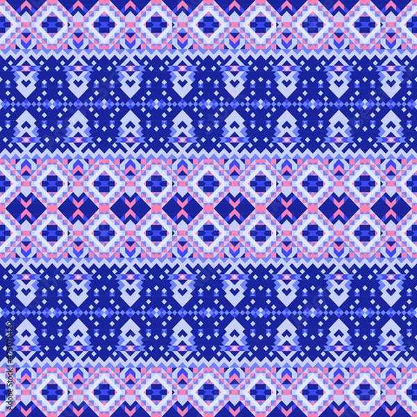 Fototapeta Geometric symmetrical ornament in blue and purple shades. The color trend of 2022.