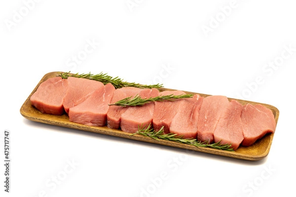 Fototapeta Raw roast beef isolated on a white background. Close-up roast beef. Horizontal view